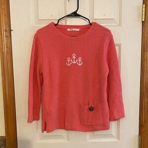 Lulu-B Coral Sweater with White Anchor Design